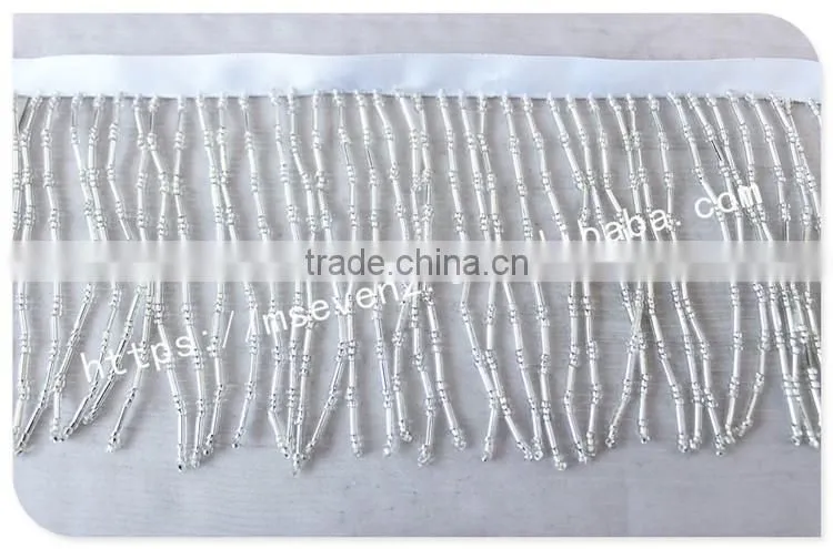 High quality 9.5cm width nylon handmade beaded custom ribbon fringes