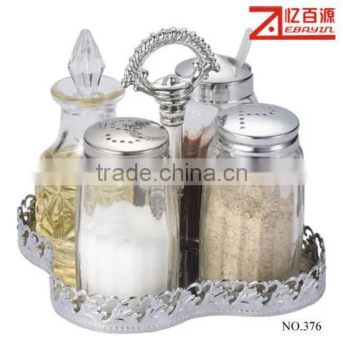 chrome plated rack stand glass spices and herbs bottle