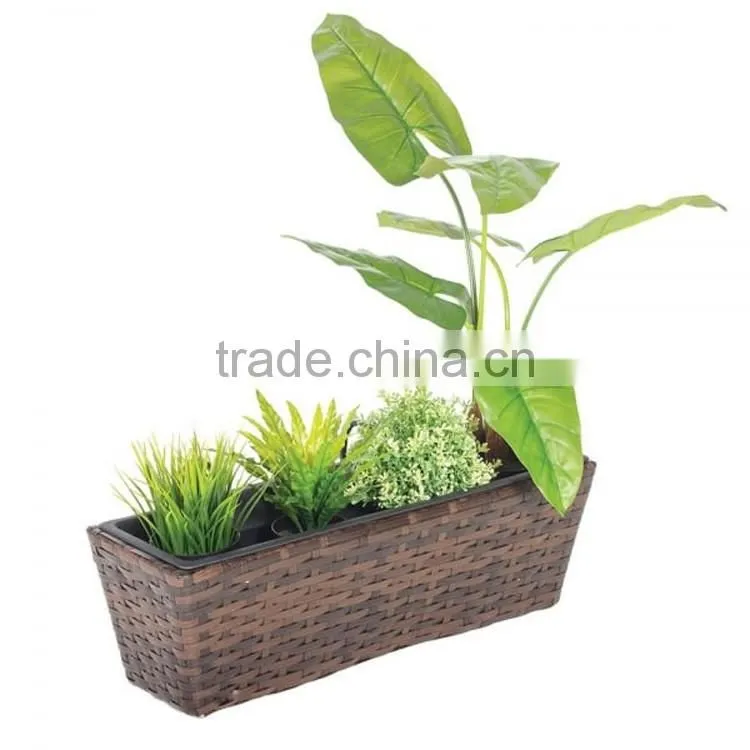 Wall mounted long flower pot plastic rattan rectangular planter box