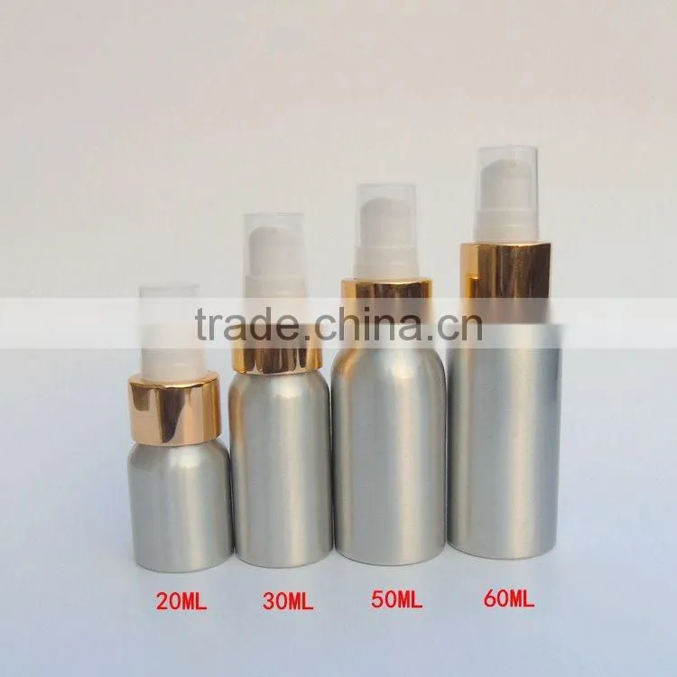 Wholesale 20ml-300ml aluminum Cosmetic packaging lotion bottles aluminum pump bottles for skincare cream
