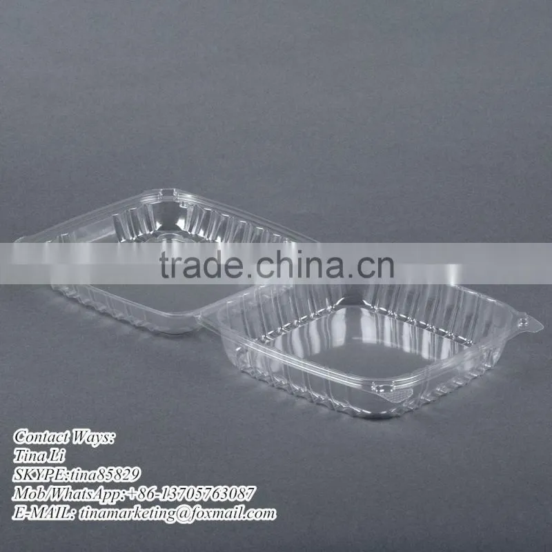 Cheap Price Clamshell Plastic Cake Container Carrier with Hinged Lid, Clear Plastic Take Out Food Packaging Box for Salad