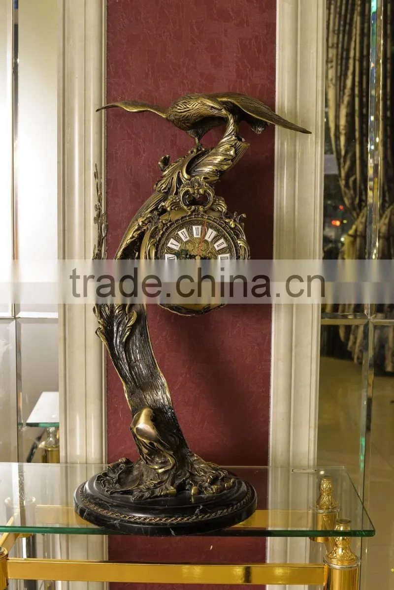 Vintage Bird Landing on Branch Decorated Table Clock, Antique Design Table Clock with Marble Base