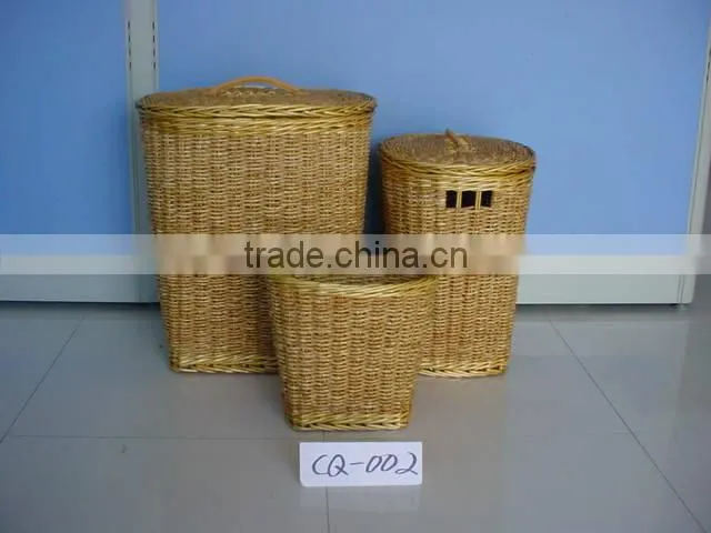 Linyi new durable handicraft willow laundry trash can baskets with fadbric