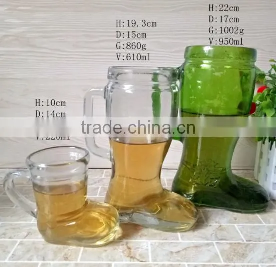 Haonai wholesale stocked funny boot shaped beer glass mug