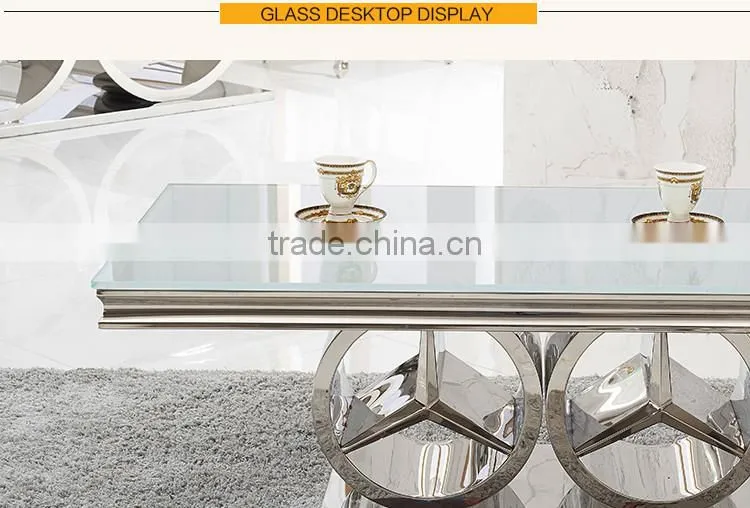 TH413 Stainless Steel Tempered Glass Dining Table Design