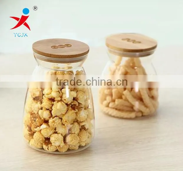 Puffed food glass jars with bamboo cap
