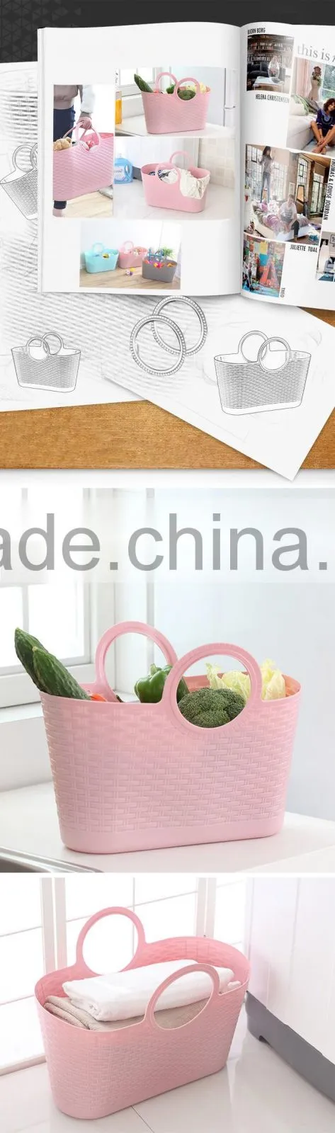 emc 2017new PE large Weave Basket for clothes plastic luandry basket storage basket 38L