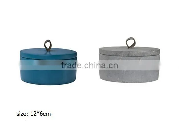 kitchen accessories concrete canister Round concrete salt container with leather handle