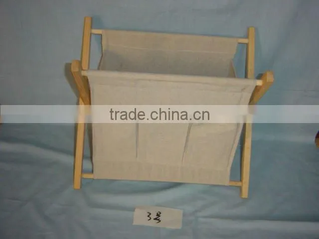 vogue folding wooden laundry basket with cotton bag