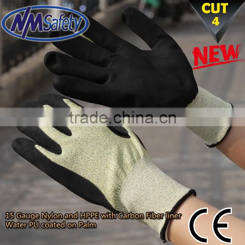 NMSAFETY 15 gauge yellow liner ESD cut gloves cut proof gloves cut resistant gloves