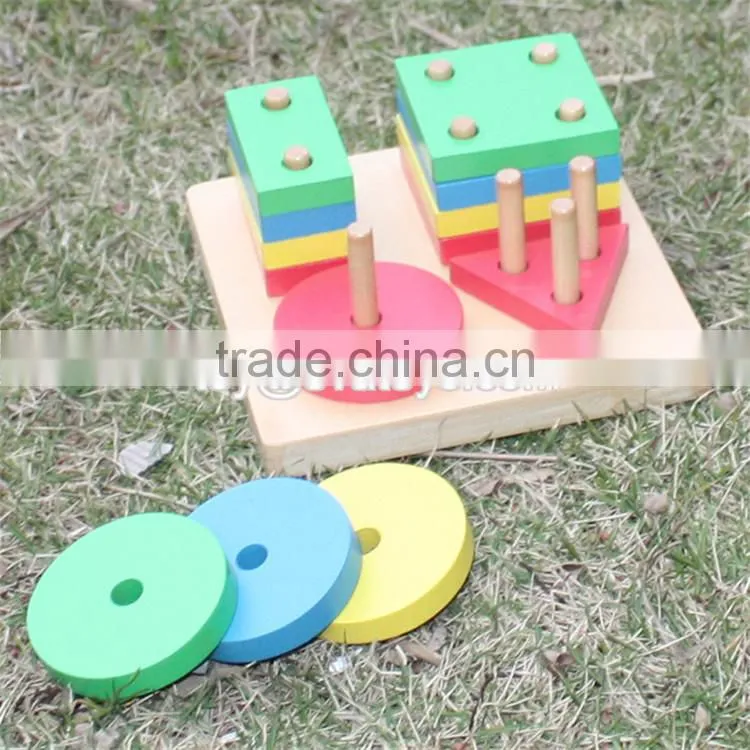 new design educational kids geometry sorting wooden stacking blocks toy W13D025