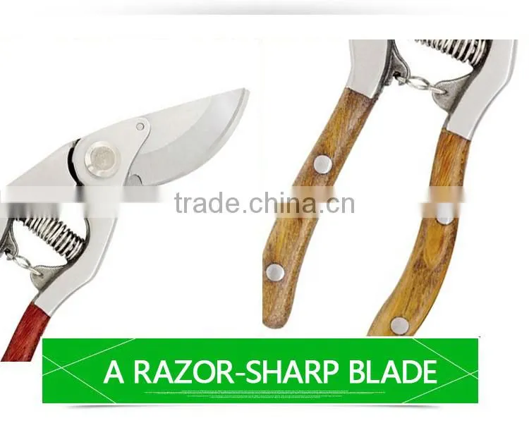 High Quality Polished Stainless Steel Garden Pruning Scissors With wood Grip Handle
