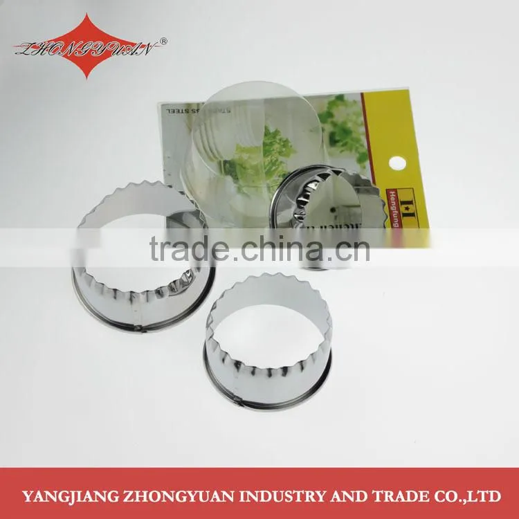 Hot selling 3pcs set of stainless steel crinkled round shape cookie cutter