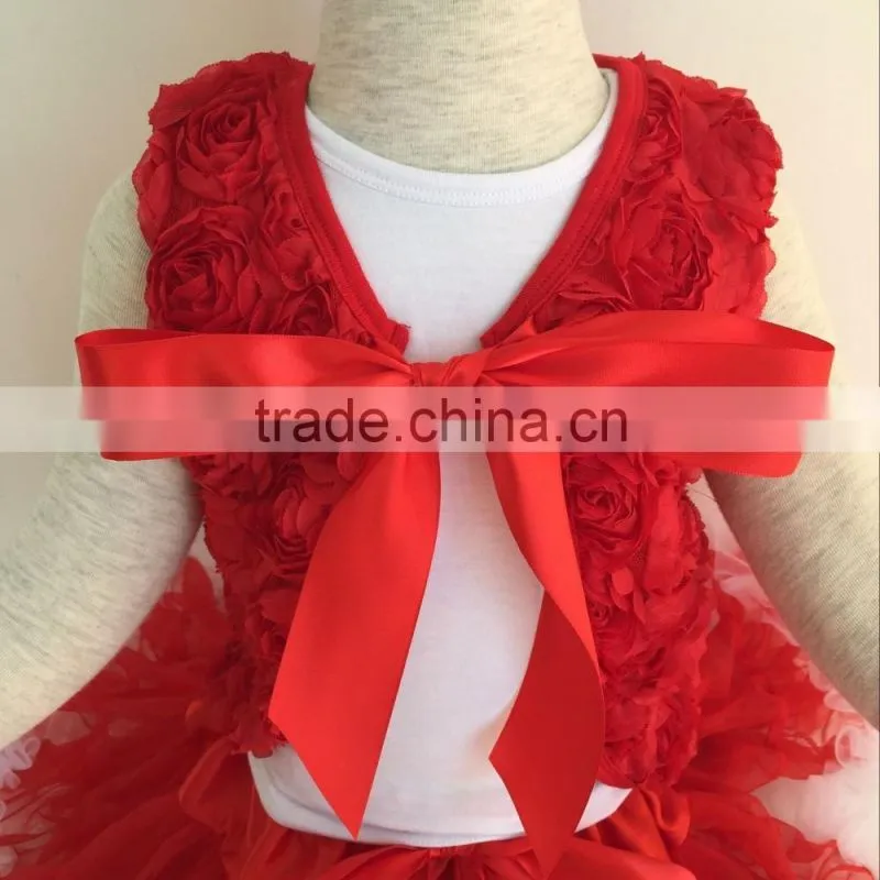 Newset Stylish Baby Fairy 3pcs Pettiskirt In Set Red Rose Vest With White Top Matching Red Adjustable Waist Pettiskirt In Set