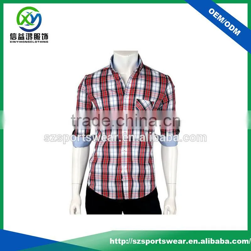 Classical Checked Cotton Casual Elbow-Length Sleeve Shirts For Men