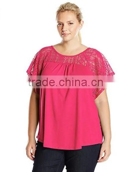 OEM plus size women clothing ladies plus size lace tshirt