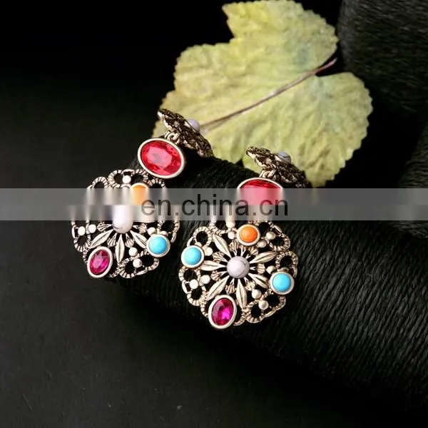 Bohemia vintage antique gold chandelier earrings with ruby