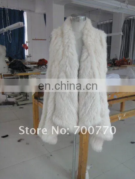 Rabbit Fur Hand Knitted Vest With Open Front And Peaked Hem 2012 New Hand Knitted Style Fashion Women Gilet STY.NO.3053-1