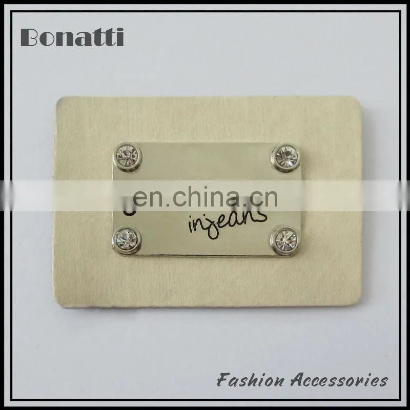 good quality fashion jeans rhinestone leather metal labels pu patches for handbags