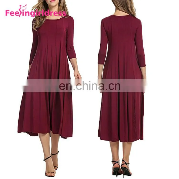 Wholesale Casual Long Sleeve Midi-Length Black 2017 Women Dresses