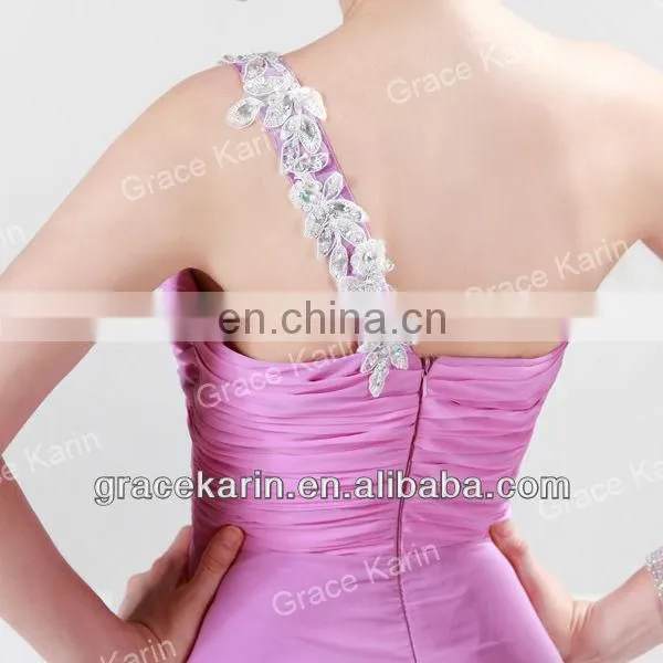 2015 Grace Karin Cheap Pink Long Evening Dresses One Shoulder Evening Gown CL4425