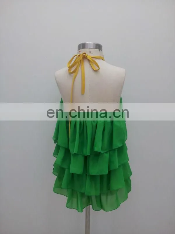 Sequins halter-neck green chiffon children girls stage dance costume dress ET-029#