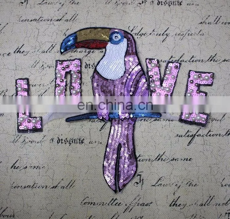 Handmade Bird Sequin Beaded Patches