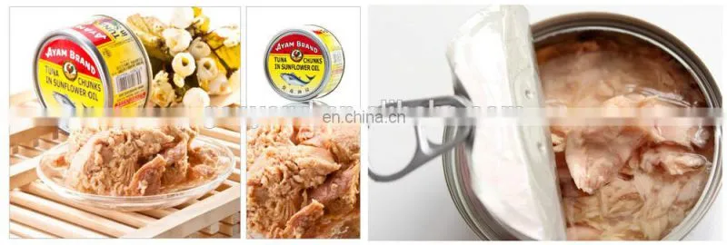 Factory Industrial tuna in oil processing line sardine fish cooking sealing canning machine canned tuna flakes processing line