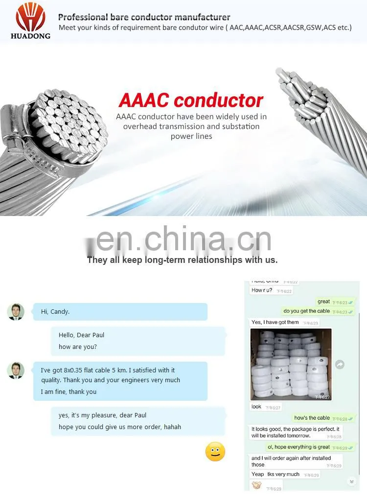 Huadong Bare cable manufacturer aluminium alloy wire conductor AAAC conductor