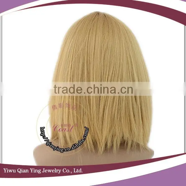 cheap straight bob style short Blonde Synthetic Wig