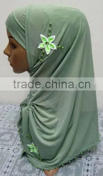 A569 Stylish islamic headscarf HEJAB pearl beaded flower two pieces LONG MUSLIM HIJAB