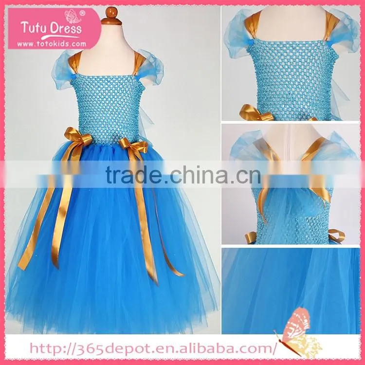 Elegant chiffons pale blue cartoon pattern gauze dress halloween costume