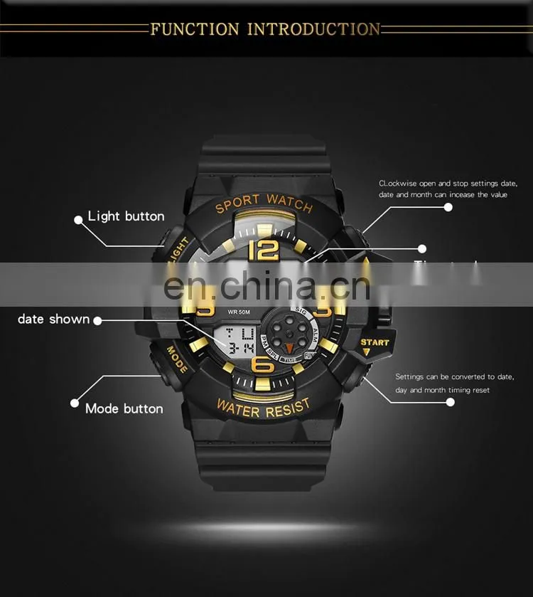 SANDA 387 Latest waterproof silicone bracelet sport wrist watches digital military watch