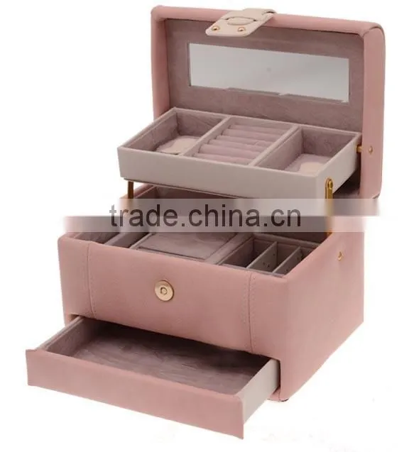 popular high quality leather jewelry display box,pink leather jewelry box,faux leather jewelry box