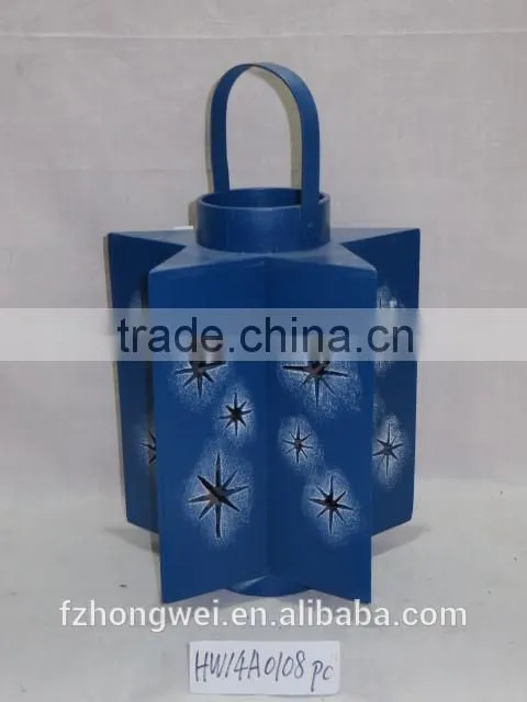 Hongwei Handmade Antique&Retro Wood Lantern/Candle Lantern/Candle Holder with Metal Lid&Ring Handle for Home&Garden Decor