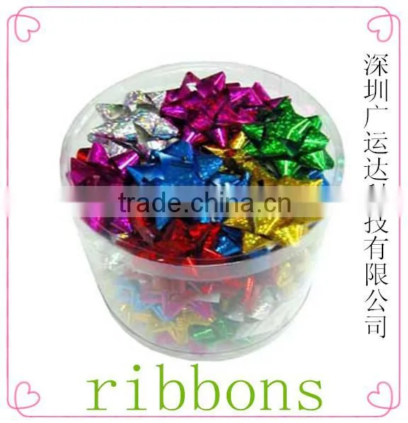 2016 Festive metalic star ribbon bow,10cm dia iridescent fancy bow, gift wrapping paper