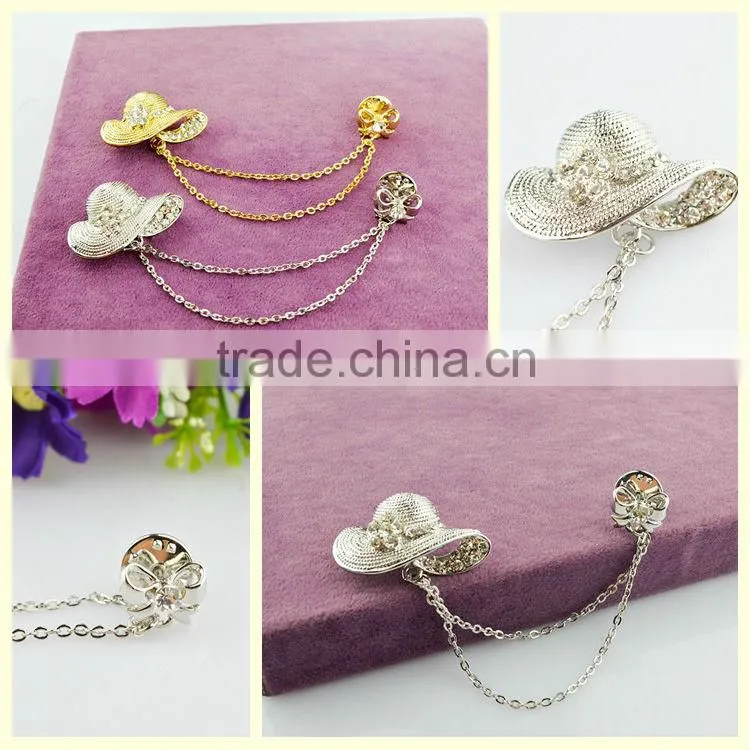 Alibaba website factory cheap women's silver hat model brooches