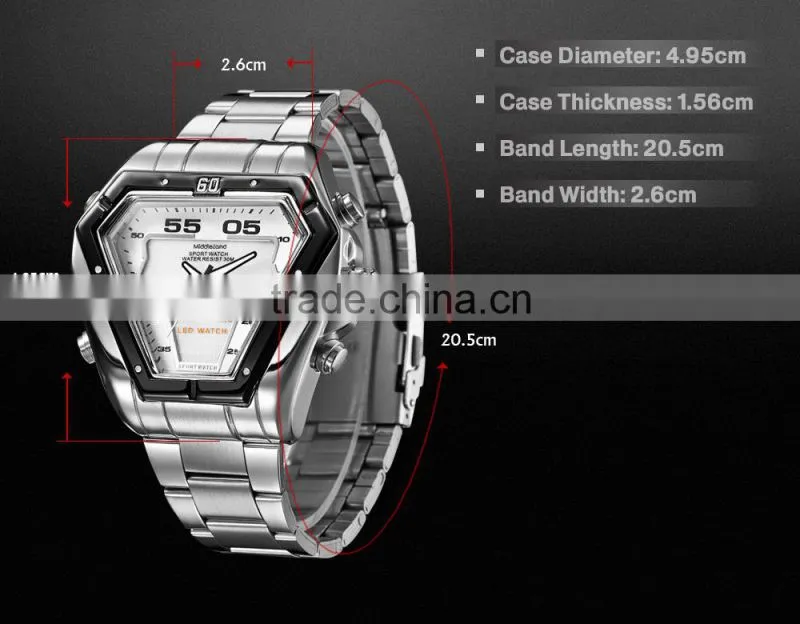 2015 japan movement double ca lendar all stainless steel watches waterproof