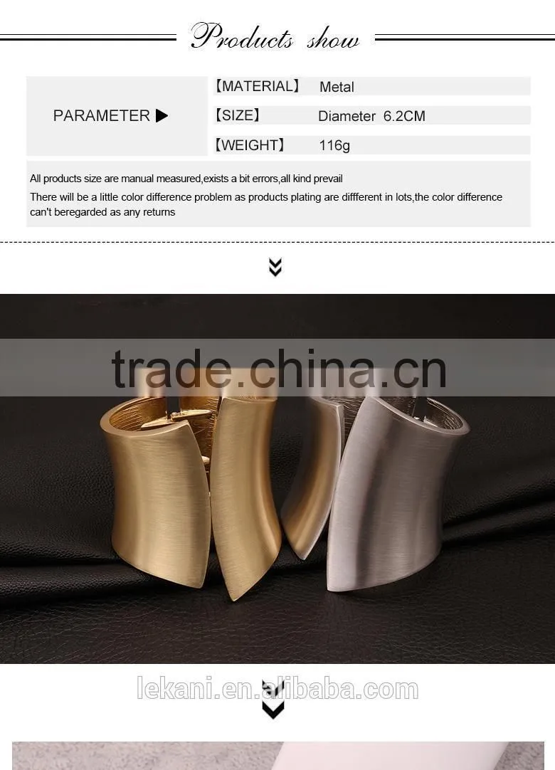 Fashion Adjustable Big Bridal Gold Plated Wide Metal Bangle