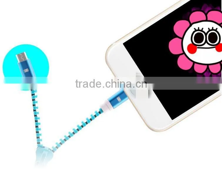 New design 2in1 zipper usb cable, mobile phone data zipper usb data cable