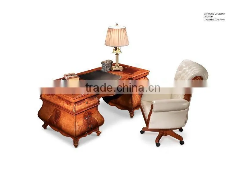 Classic arab design office furniture solid wood office desk and chair European style bookcase