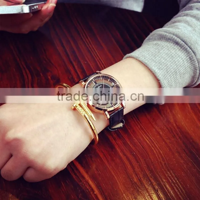 ROSIVGA Korean Transparent Hollow Skeleton dress Wristwatch men Women Watches Fashion Casual Leather Couple clock Dress Watch