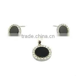 Black agate jewelry set 925 sterling sliver stud earrings rhodium plating