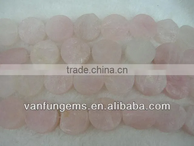 Natural gemstone round coin:16 inch 25mm rose quartz round coin