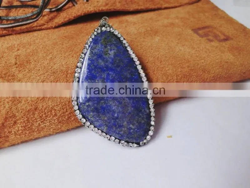Factory Price crystal pave Big blue Lapis Lazuli gemstone pendant