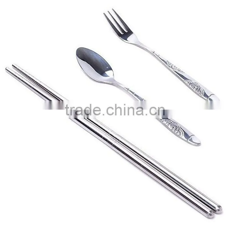 Outdoor mini stainless steel folding chopsticks spoon fork kits