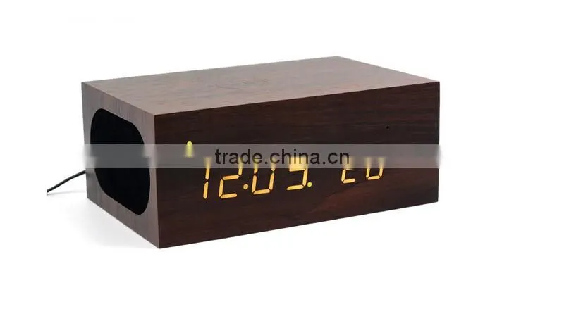 Wireless charger+Clock+Alarm+Thermometer,New style wood bluetooth speaker