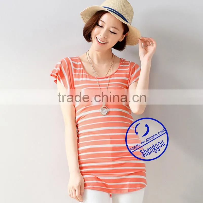 2015 China supplier custom women yarn dyed longline t shirts wholesale