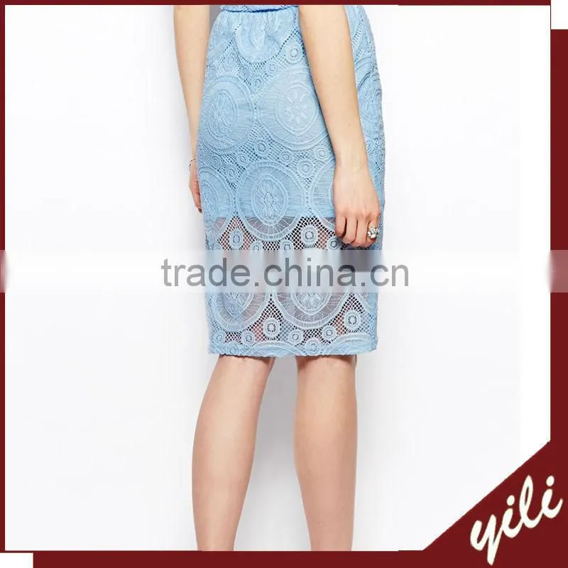 New design lace decorate ladies skirt suits 2014