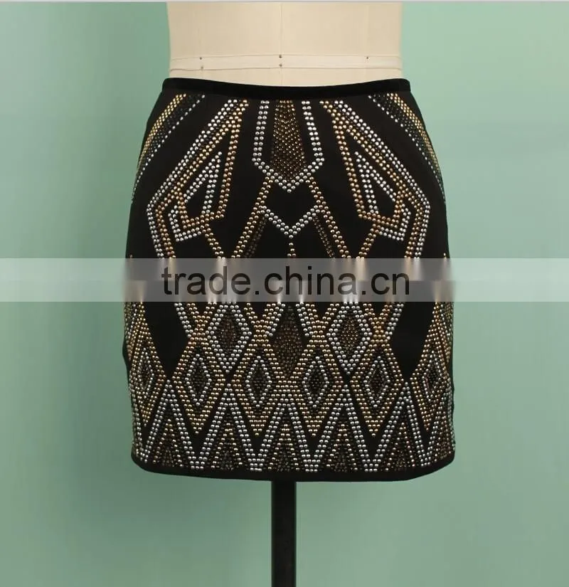 2016 Ladies formal skirt and blouse pattern beaded latest model skirt